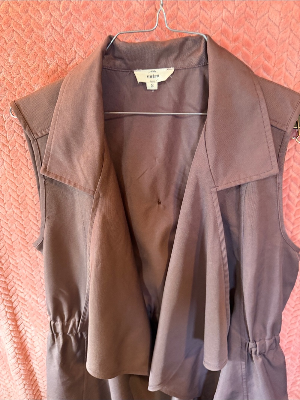 entro Brown Draped Sleeveless Open-Front Tunic Vest